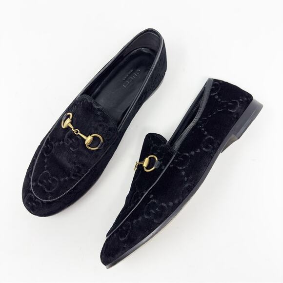 Gucci Jordaan GG Horsebit Velvet Loafers Flats - Picture 1 of 13